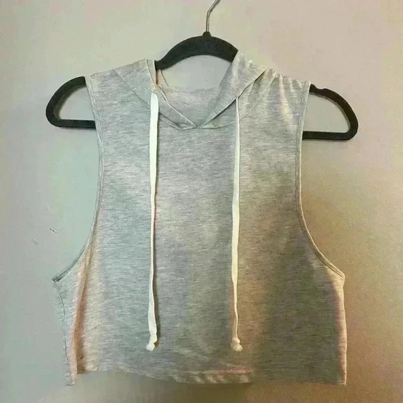 SHEIN Gray Solid Drawstring Sleeveless Hoodie NWOT - Picture 5 of 7